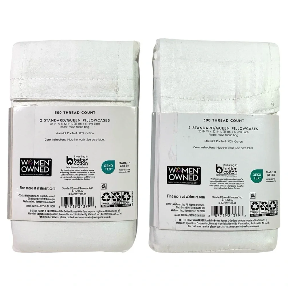 Better Homes & Gardens 4 piece 300 Thread Count Cotton Sateen Pillowcase Set NWT